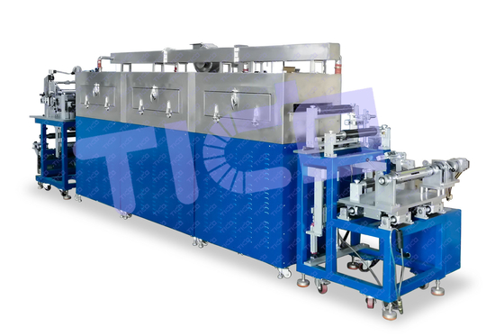 Macchina di rivestimento a rotoli da 400 mm con forno di asciugatura a tre sezioni per la produzione di elettrodi a batteria